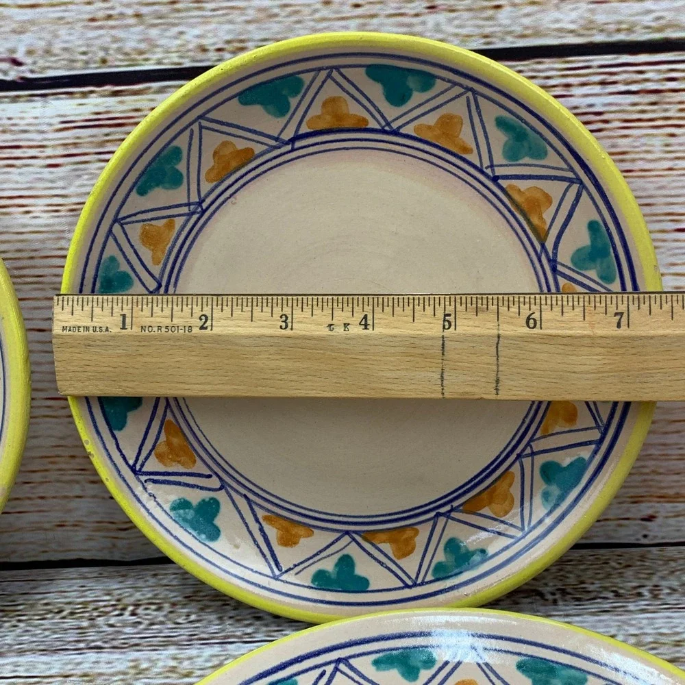 Set‎ of 4 Italian Decorative Plates Yellow Tan Geometric Design Made in Italy